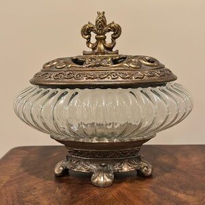 Decorative Oval Lidded and Footed Bowl